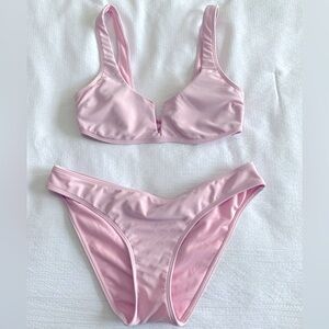 Hollister Swim Bikini Set Light Pink Straight V Cut Top Bikini Bottoms Swimsuit